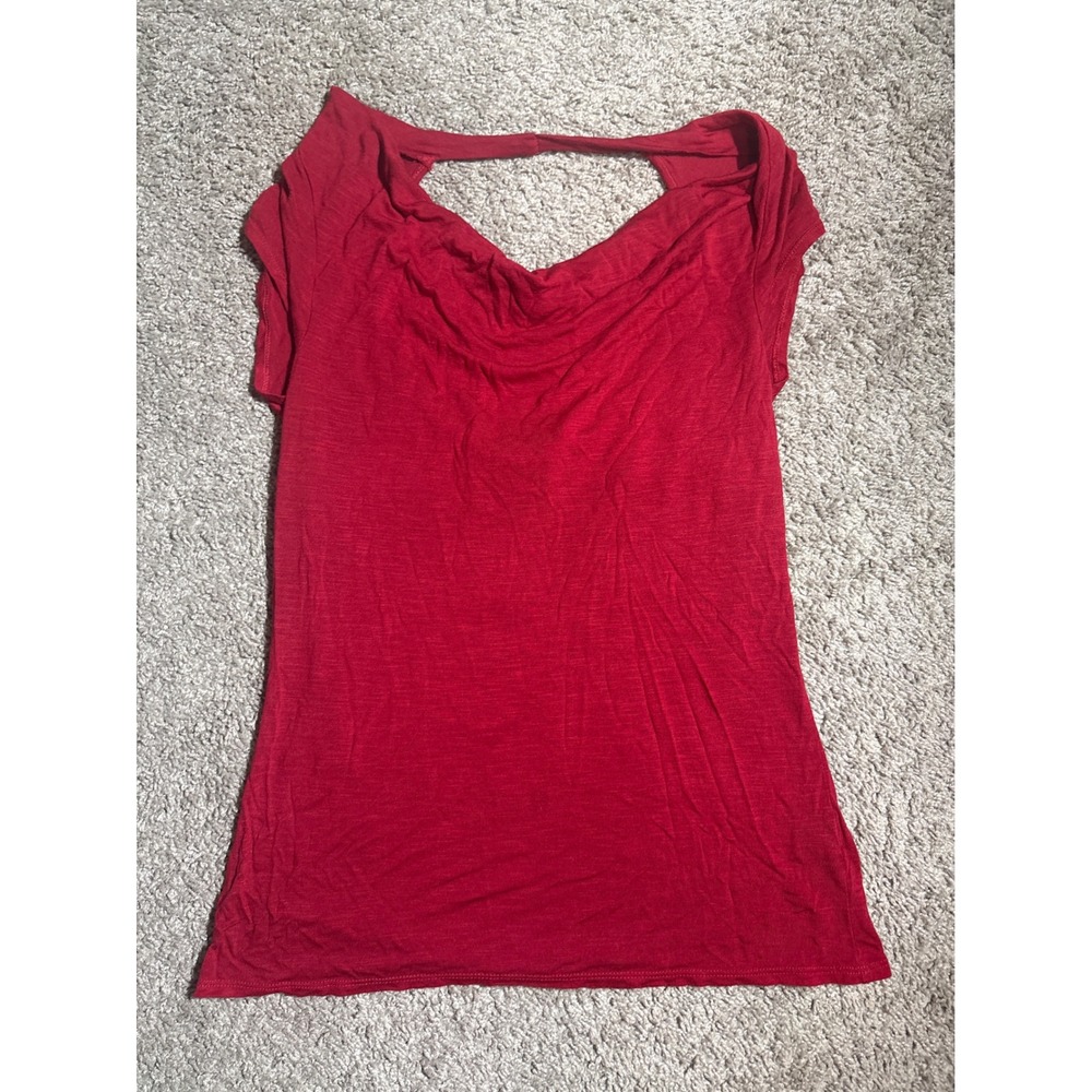 Y2K The Limited Red Cowl Neck Open Back Short Sleeve Modal Top Medium